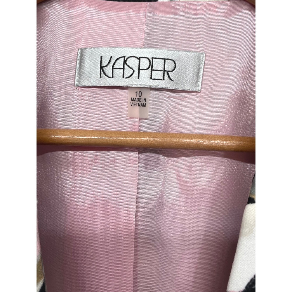 Kasper Women Blazer 10 Open Front Pink Floral Beaded Abstract Jacket Lined - Picture 7 of 11